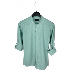 Life Style Butiken LS8850/3 Μέντα Ανδρικό Μακρυμάνικο Λινό πουκάμισο Μάο Slim Fit