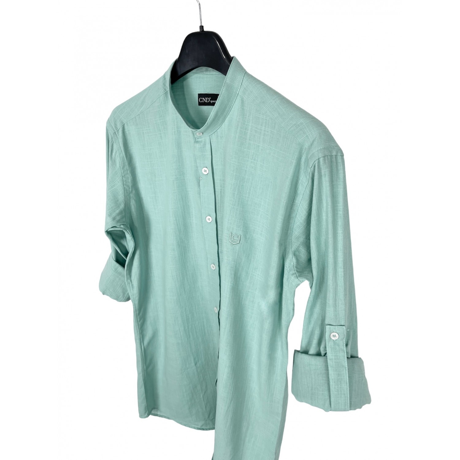 Life Style Butiken LS8850/3 Μέντα Ανδρικό Μακρυμάνικο Λινό πουκάμισο Μάο Slim Fit