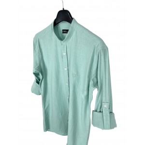 Life Style Butiken LS8850/3 Μέντα Ανδρικό Μακρυμάνικο Λινό πουκάμισο Μάο Slim Fit