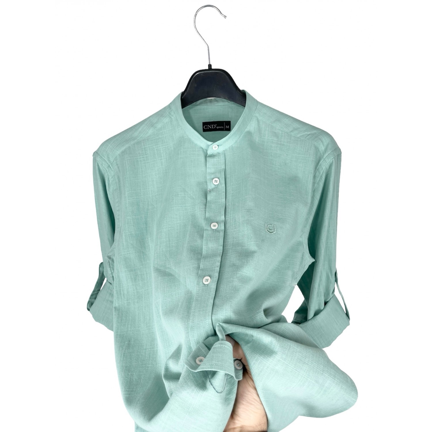 Life Style Butiken LS8850/3 Μέντα Ανδρικό Μακρυμάνικο Λινό πουκάμισο Μάο Slim Fit