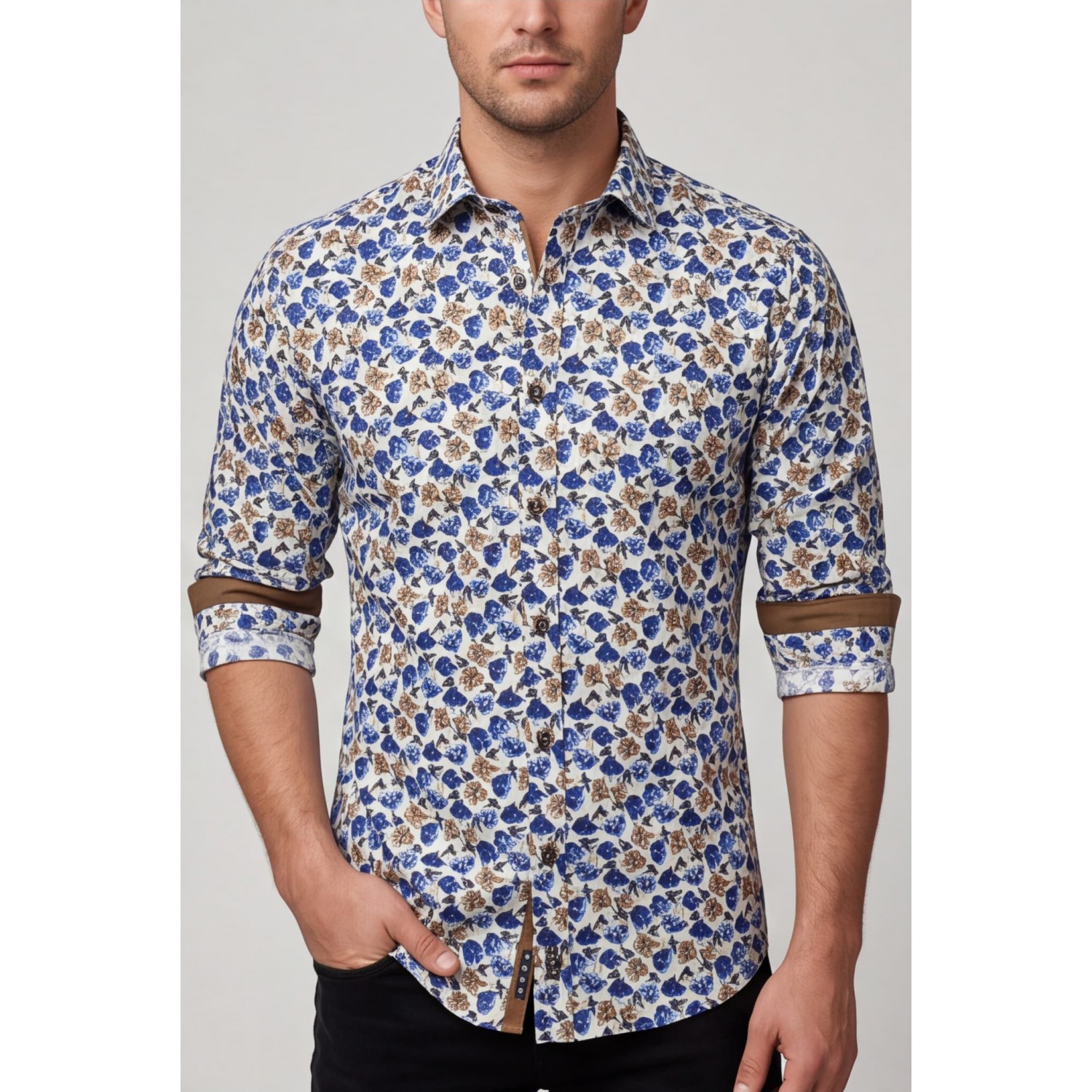 Ανδρικο πουκάμισο slim fit CND 6800/12 ΜΠΛΕ ΕΜΠΡΙΜΕ Ανδρικά