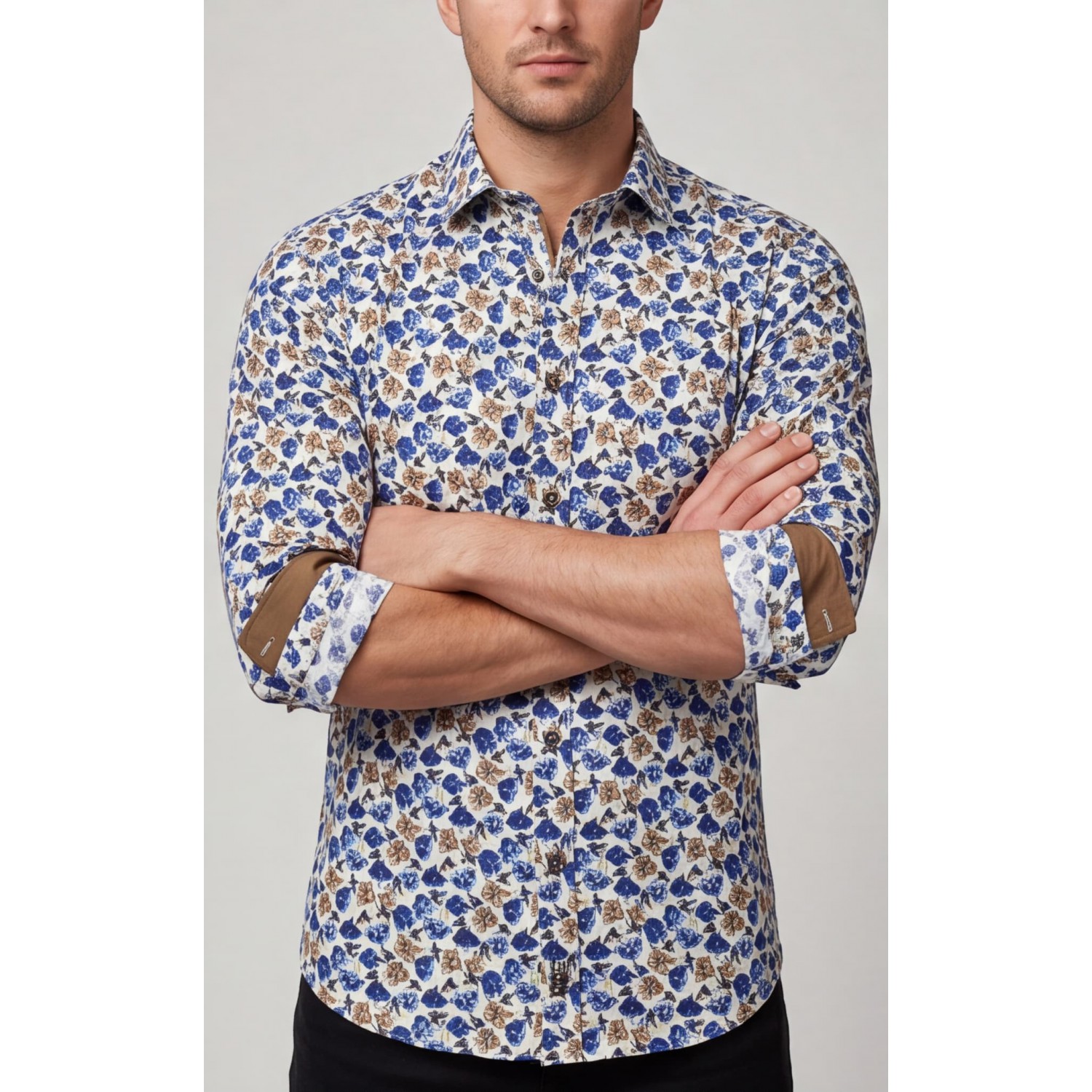 Ανδρικο πουκάμισο slim fit CND 6800/12 ΜΠΛΕ ΕΜΠΡΙΜΕ Ανδρικά