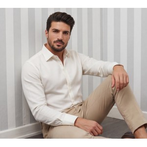 Life Style Butiken Ανδρικό Μακρυμάνικο πουκάμισο Ανάγλυφο Υφασμα Με γιακά και Κρυφά Κουμπιά Regular Fit LS124005 Ecru Ανδρικά