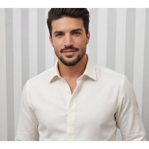 Life Style Butiken Ανδρικό Μακρυμάνικο πουκάμισο Ανάγλυφο Υφασμα Με γιακά και Κρυφά Κουμπιά Regular Fit LS124005 Ecru Ανδρικά