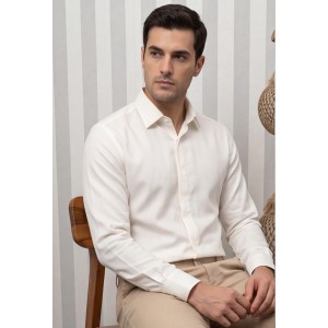 Life Style Butiken Ανδρικό Μακρυμάνικο πουκάμισο Ανάγλυφο Υφασμα Με γιακά και Κρυφά Κουμπιά Slim Fit LS124015 Ecru Ανδρικά