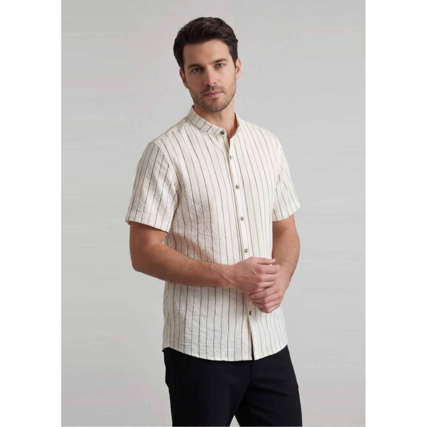 Life Style Butiken Ανδρικό Πουκάμισο Ριγέ Μαο LS12648514 Εκρού