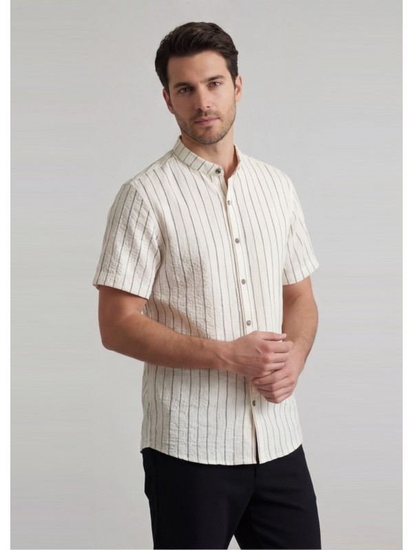 Life Style Butiken Ανδρικό Πουκάμισο Ριγέ Μαο LS12648514 Εκρού