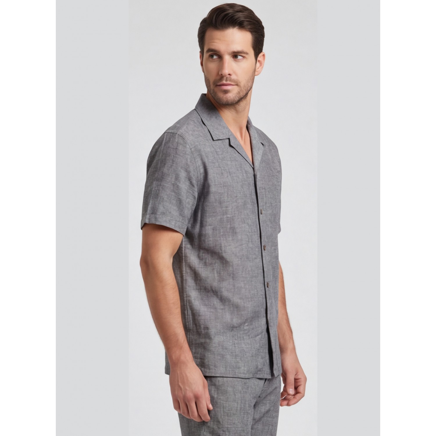 Life Style Butiken Ανδρικό Κοντομάνικο Πουκάμισο Λινό LS12648522 Γκρι Ανδρικά