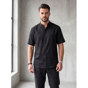 Life Style Butiken Ανδρική Πουκαμίσα Λινή Μάο LS12648525 Black Ανδρικά