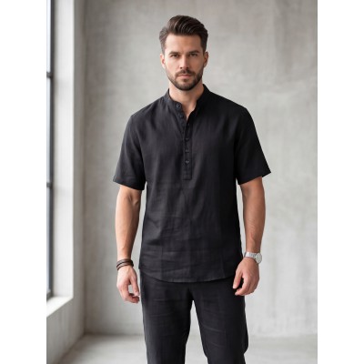 Life Style Butiken Ανδρική Πουκαμίσα Λινή Μάο LS12648525 Black