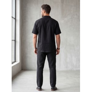 Life Style Butiken Ανδρική Πουκαμίσα Λινή Μάο LS12648525 Black Ανδρικά