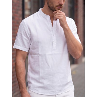 Life Style Butiken Ανδρική Πουκαμίσα Λινή Μάο LS12648525 Λευκό