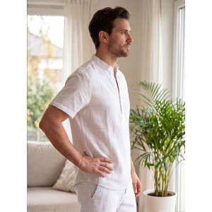 Life Style Butiken Ανδρικό Πουκάμισο Λινό Μαο LS12648525 Λευκό Ανδρικά