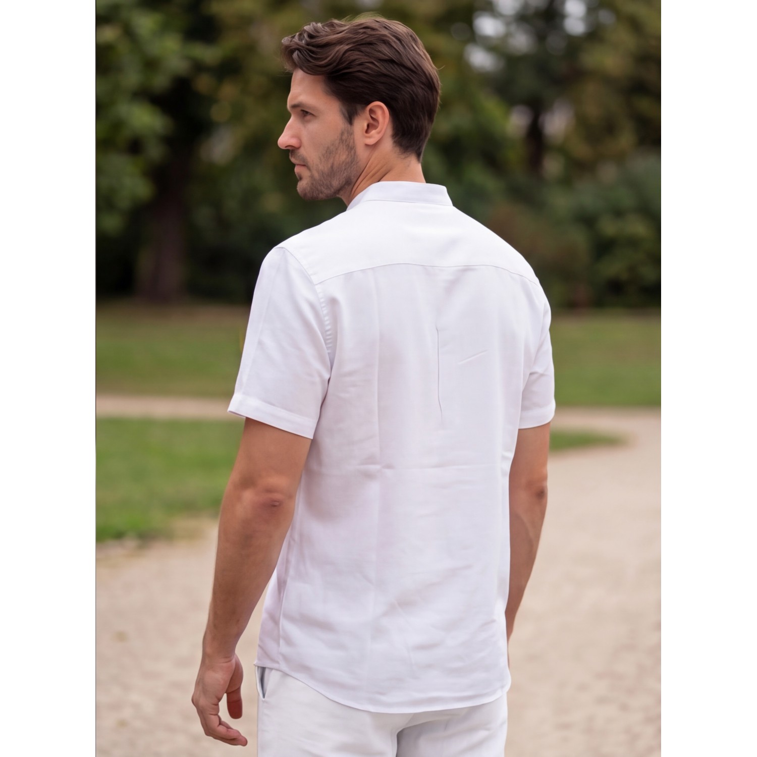 Life Style Butiken Ανδρικό Πουκάμισο Λινό Μαο LS12648525 Λευκό Ανδρικά