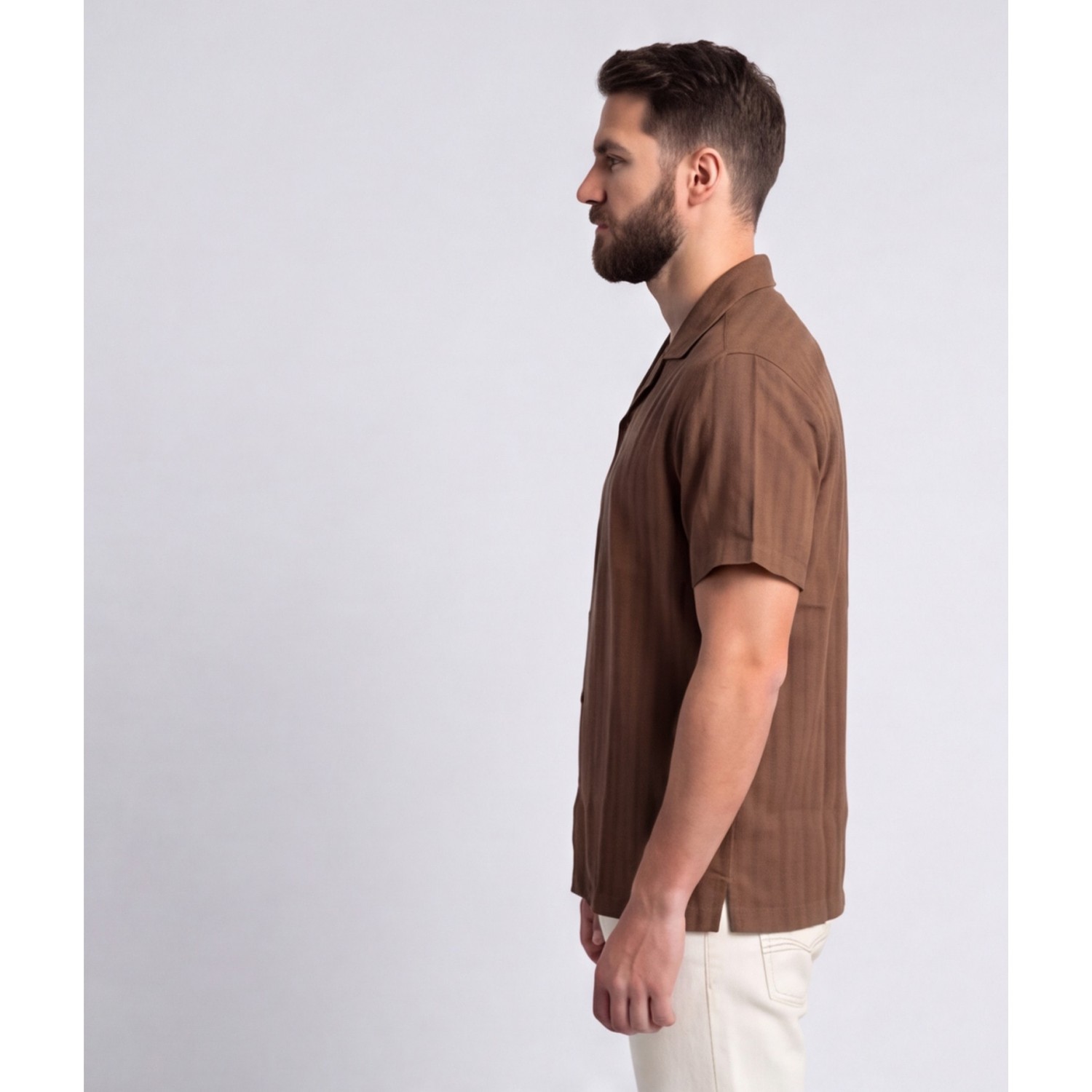 Life Style Butiken Ανδρικό Κοντομάνικο Πουκάμισο Με Διάτρητο Σχέδιο LS133-7937 Camel Ανδρικά