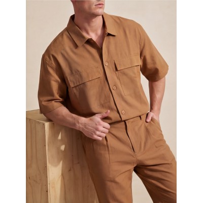 Life Style Butiken Ανδρικό Κοντομάνικο Overshirt LS1M5821 Camel