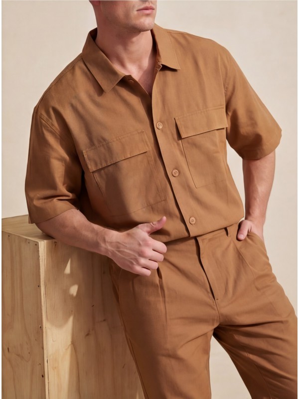 Life Style Butiken Ανδρικό Κοντομάνικο Overshirt LS1M5821 Camel