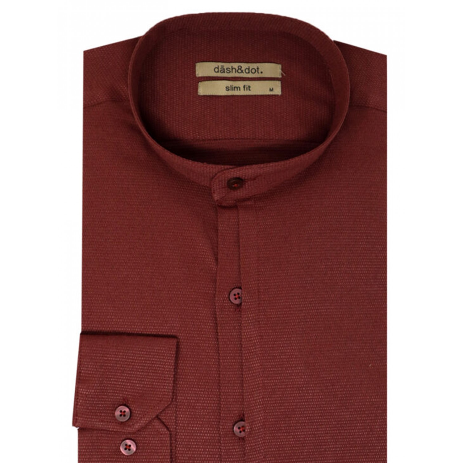 Life Style Bytiken Ανδρικό Μακρυμάνικο πουκάμισο με Μάο γιακά Slim Fit LS124669/02 Μπορντό 