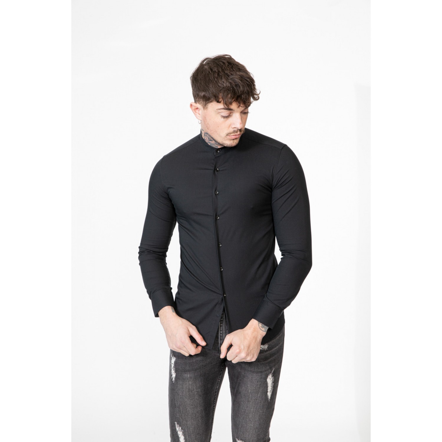 Life Style Butiken Ανδρικό Μακρυμάνικο πουκάμισο Mao Super Slim LS1NS7229 Black