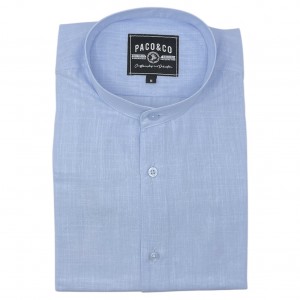 Life Style Butiken Ανδρικό Μακρυμάνικο Μαο Πουκάμισο Λινό LS12441004 Σιέλ