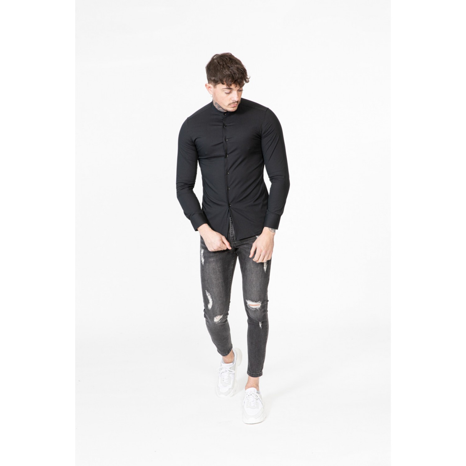 Life Style Butiken Ανδρικό Μακρυμάνικο πουκάμισο Mao Super Slim LS1NS7229 Black