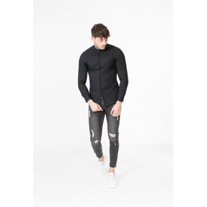 Life Style Butiken Ανδρικό Μακρυμάνικο πουκάμισο Mao Super Slim LS1NS7229 Black