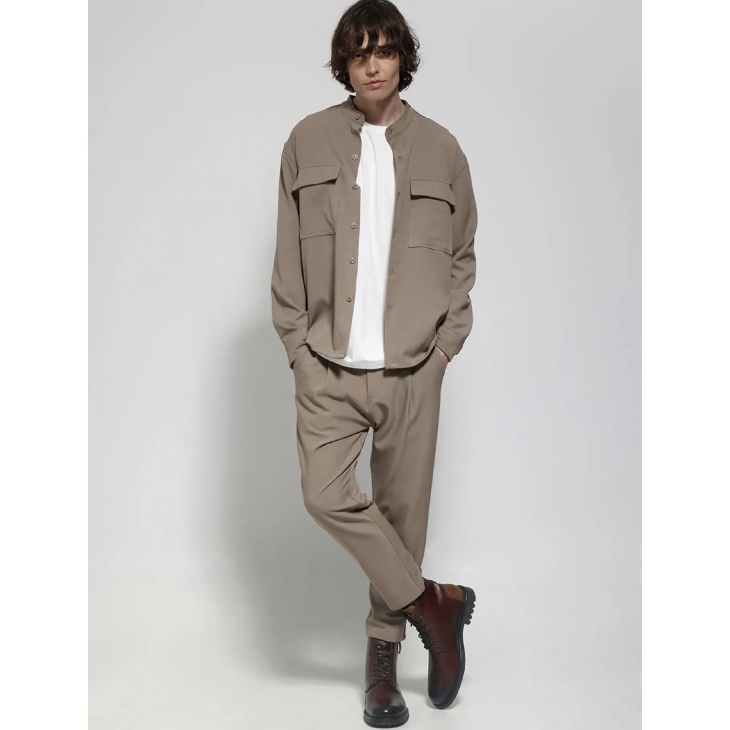 Life Style Butiken Ανδρικό Over Πουκάμισο LS12184 Μπεζ