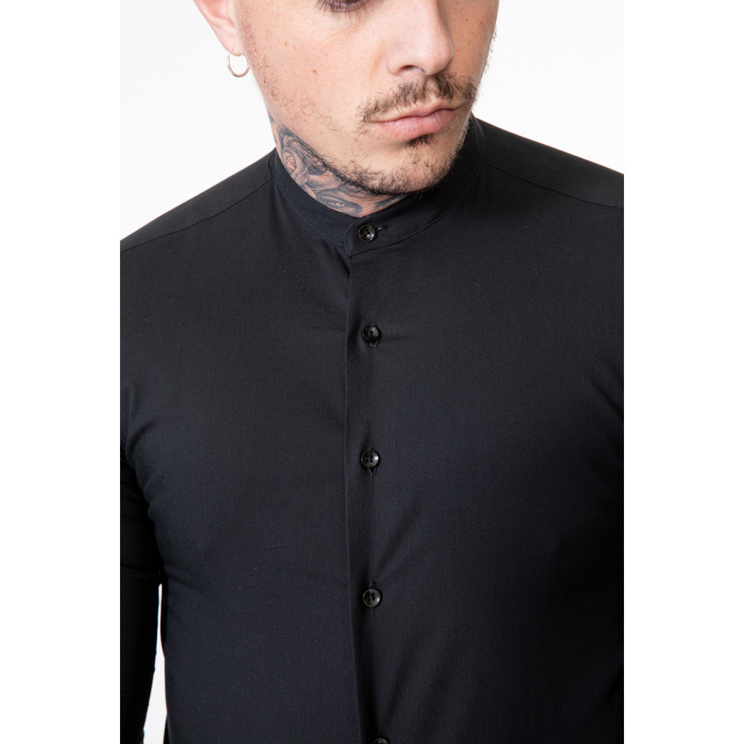 Life Style Butiken Ανδρικό Μακρυμάνικο πουκάμισο Mao Super Slim LS1NS7229 Black