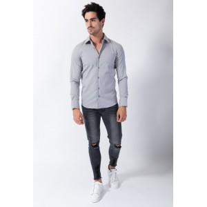 Life Style Butiken Ανδρικό Μακρυμάνικο πουκάμισο Super Slim LS1NS7179 Γκρι