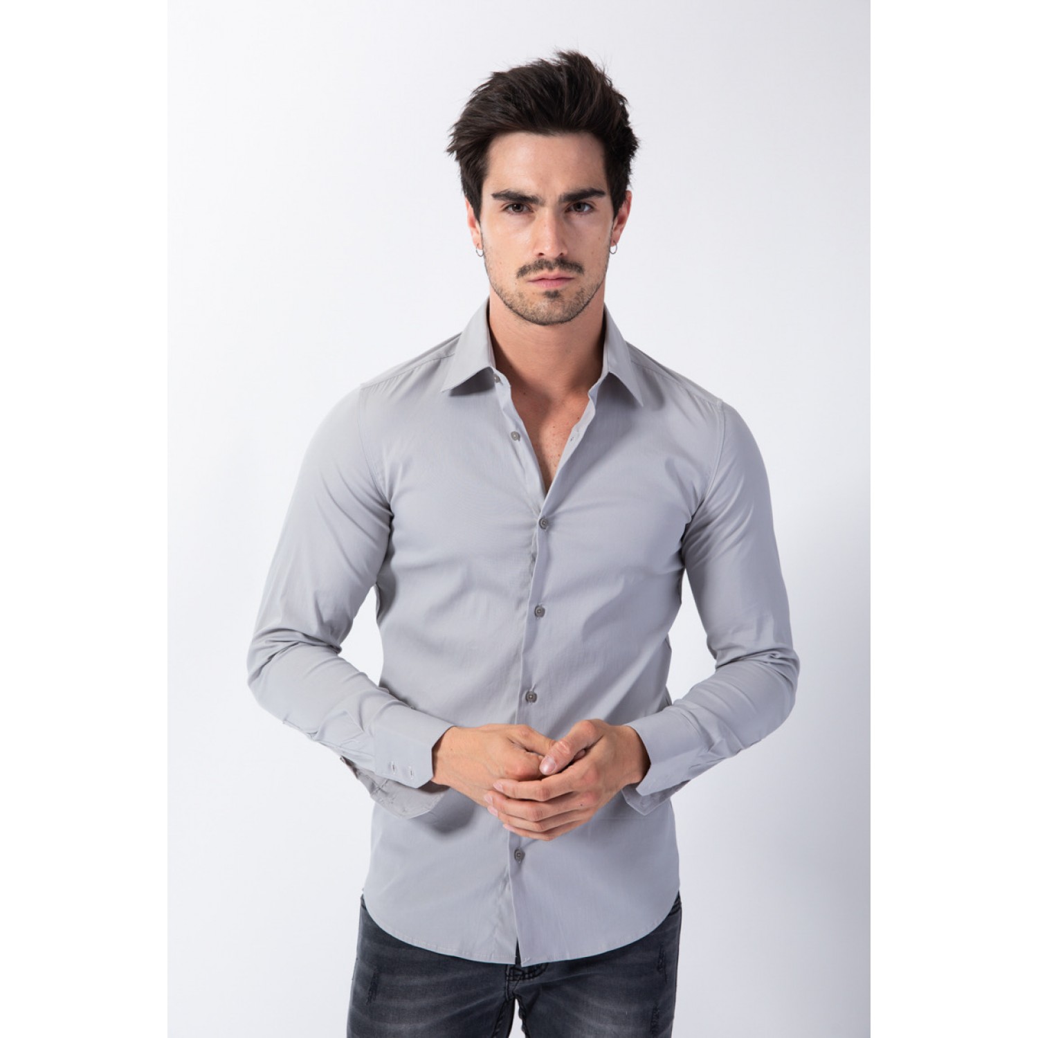 Life Style Butiken Ανδρικό Μακρυμάνικο πουκάμισο Super Slim LS1NS7179 Γκρι
