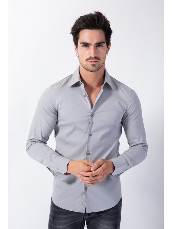 Life Style Butiken Ανδρικό Μακρυμάνικο πουκάμισο Super Slim LS1NS7179 Γκρι