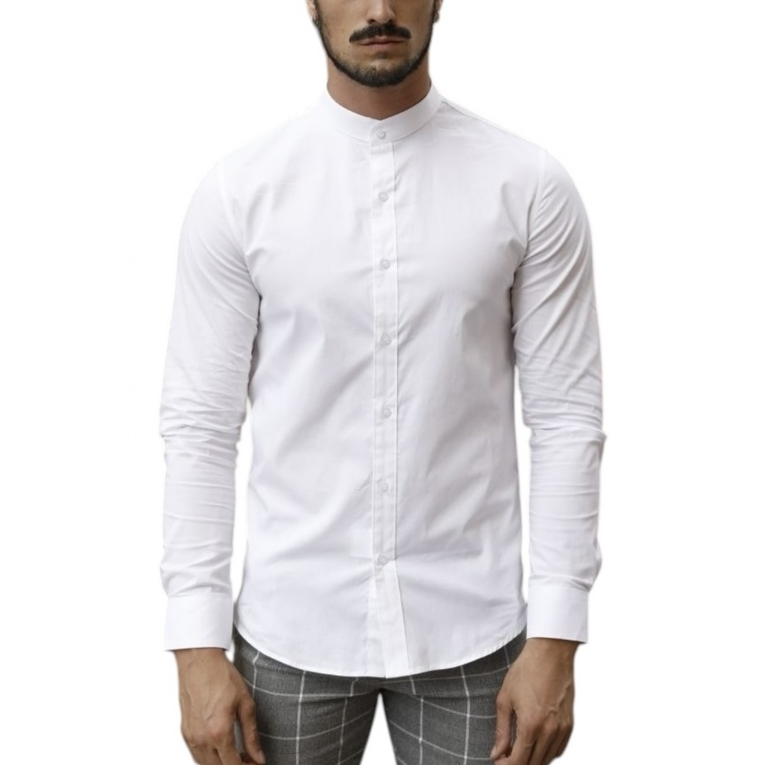 Life Style Butiken Ανδρικό Μακρυμάνικο πουκάμισο Mao Super Slim LS1NS7229 Λευκό