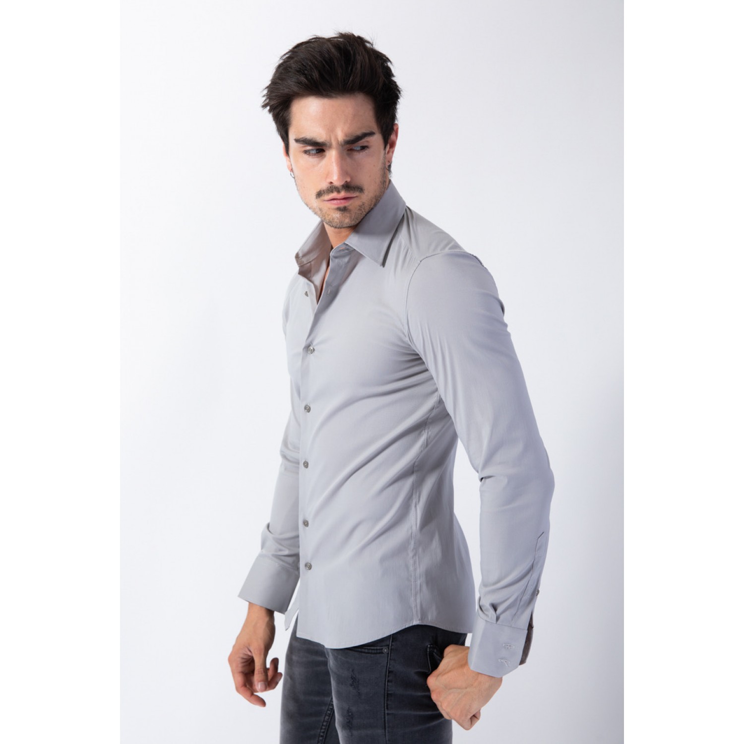 Life Style Butiken Ανδρικό Μακρυμάνικο πουκάμισο Super Slim LS1NS7179 Γκρι