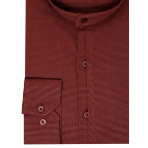 Life Style Bytiken Ανδρικό Μακρυμάνικο πουκάμισο με Μάο γιακά Slim Fit LS124669/02 Μπορντό 