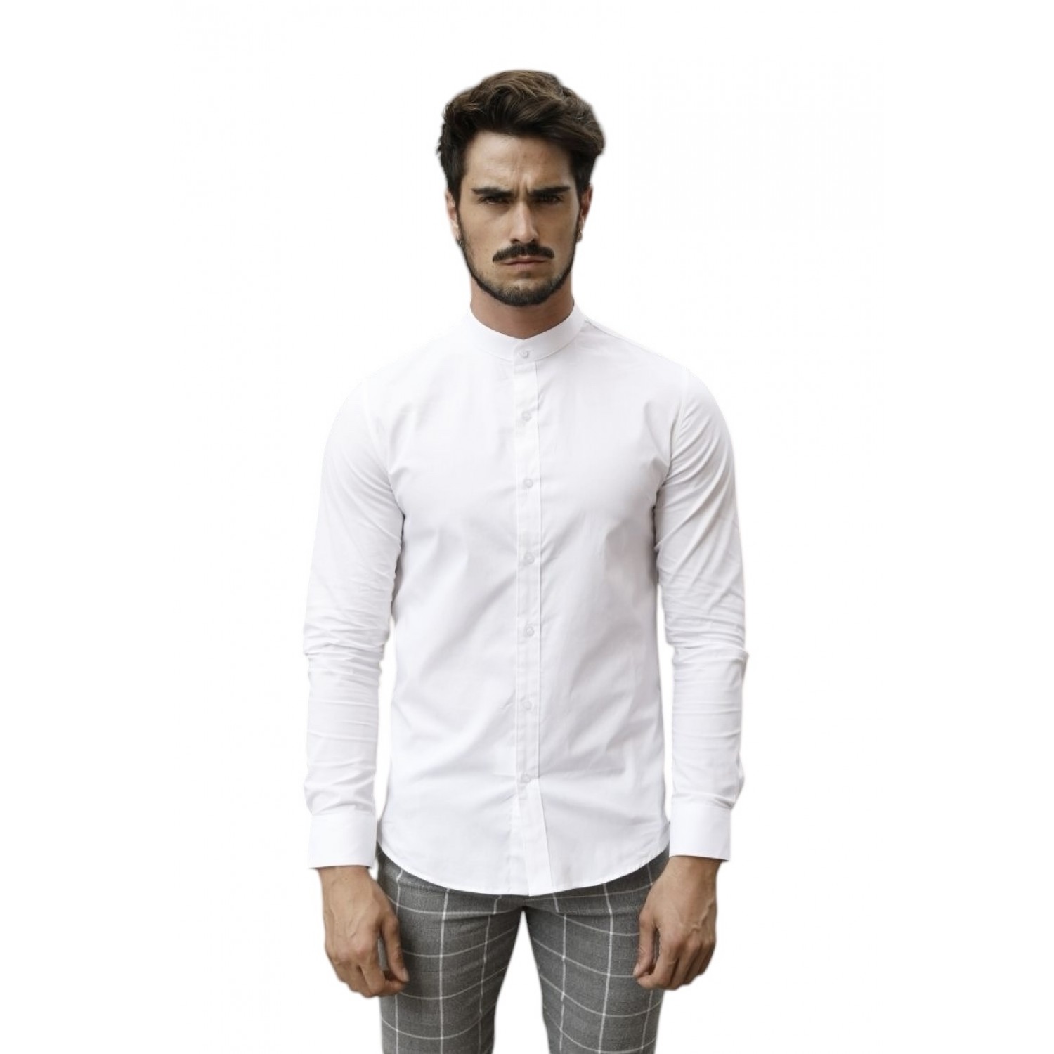 Life Style Butiken Ανδρικό Μακρυμάνικο πουκάμισο Mao Super Slim LS1NS7229 Λευκό