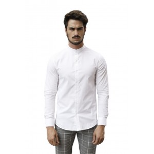 Life Style Butiken Ανδρικό Μακρυμάνικο πουκάμισο Mao Super Slim LS1NS7229 Λευκό