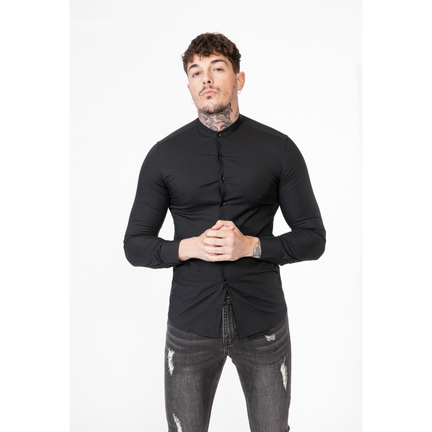 Life Style Butiken Ανδρικό Μακρυμάνικο πουκάμισο Mao Super Slim LS1NS7229 Black