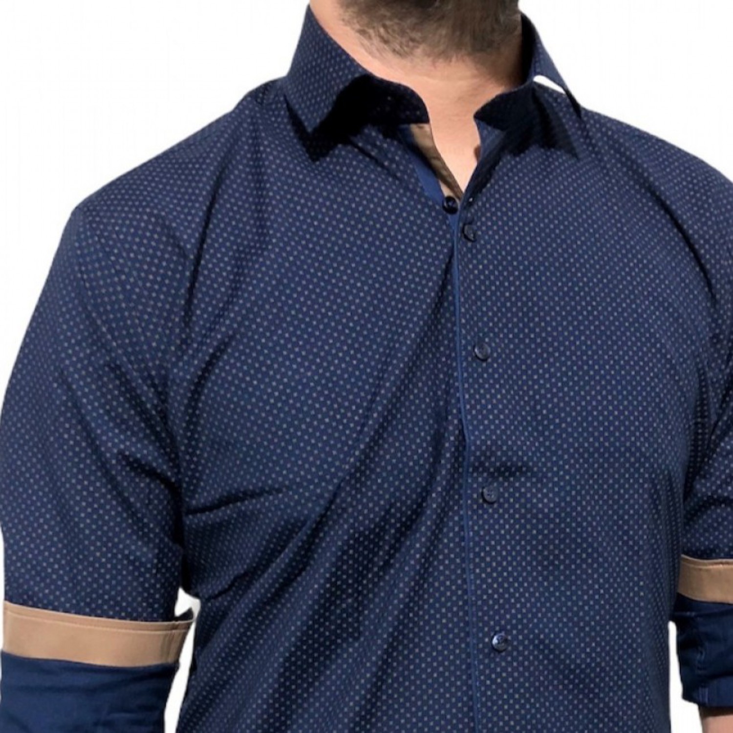 Ανδρικο μακρυμάνικο ελαστικό πουκαμισο στενή γραμμή με μικροσχέδια CND 8700 ΜΠΛΕ