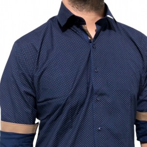 Ανδρικο μακρυμάνικο ελαστικό πουκαμισο στενή γραμμή με μικροσχέδια CND 8700 ΜΠΛΕ