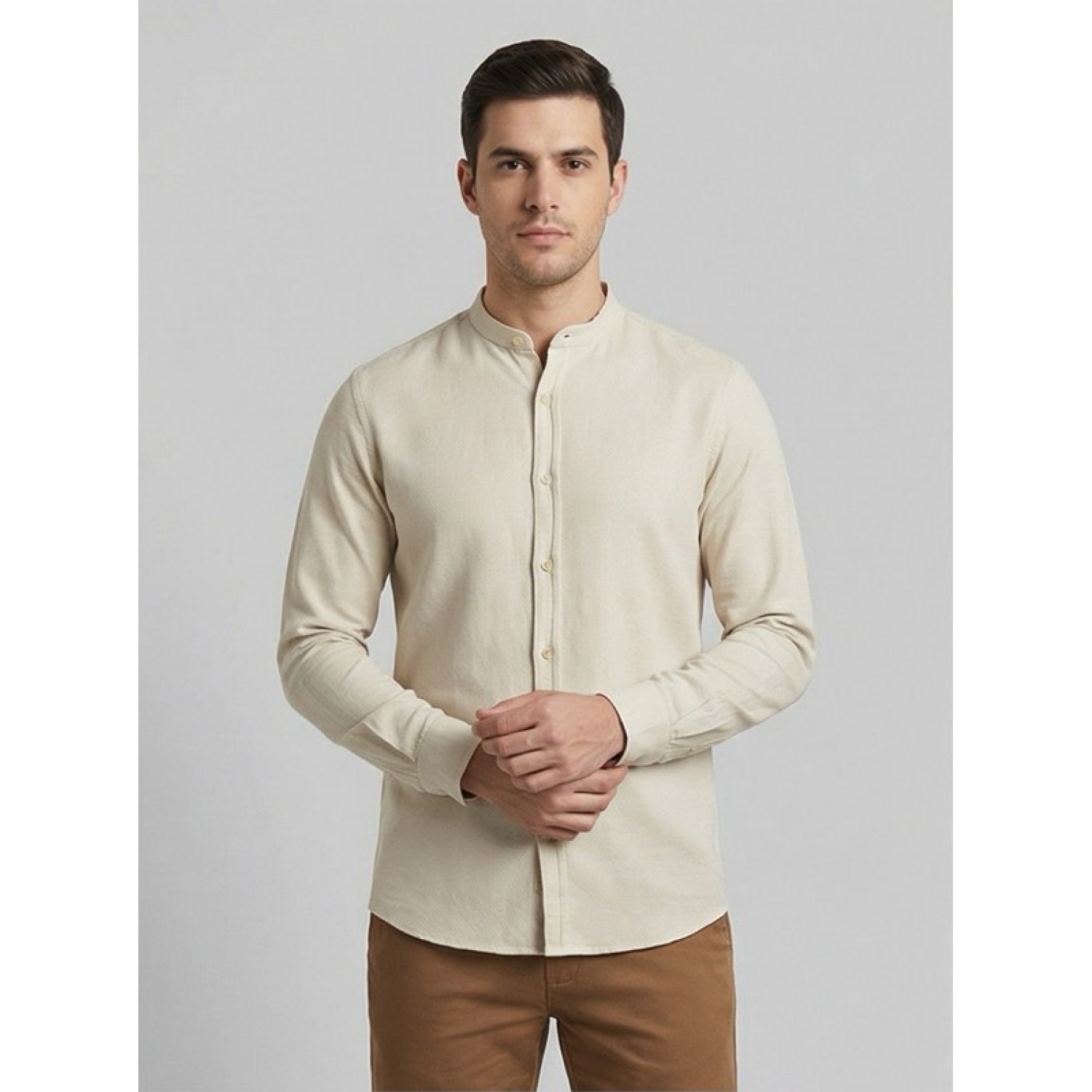 Life Style Butiken Ανδρικό Μακρυμάνικο πουκάμισο Μαο Slim LS125170 Μπεζ