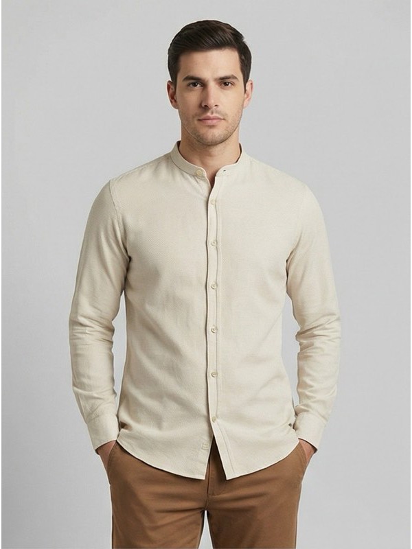 Life Style Butiken Ανδρικό Μακρυμάνικο πουκάμισο Μαο Slim LS125170 Μπεζ