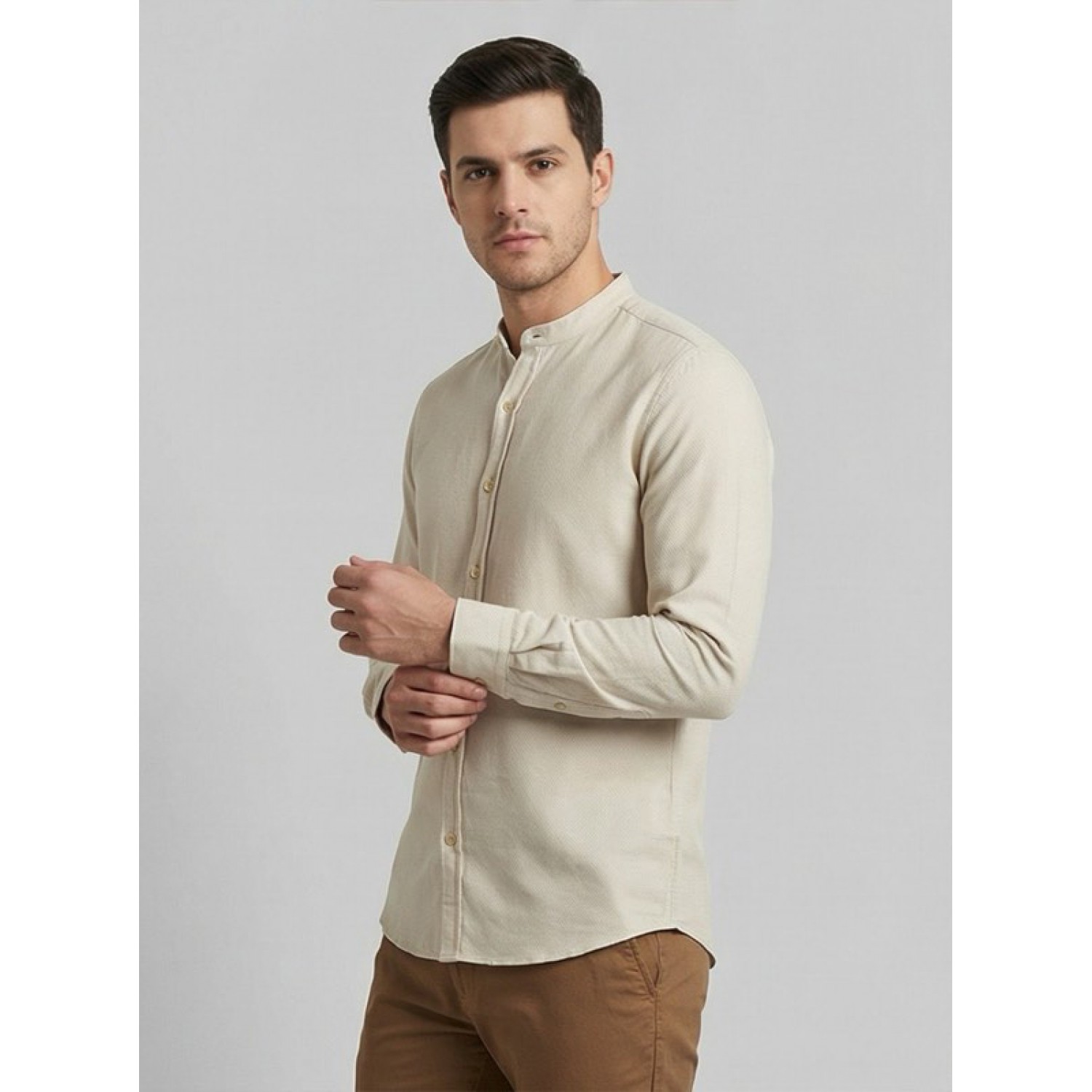 Life Style Butiken Ανδρικό Μακρυμάνικο πουκάμισο Μαο Slim LS125170 Μπεζ