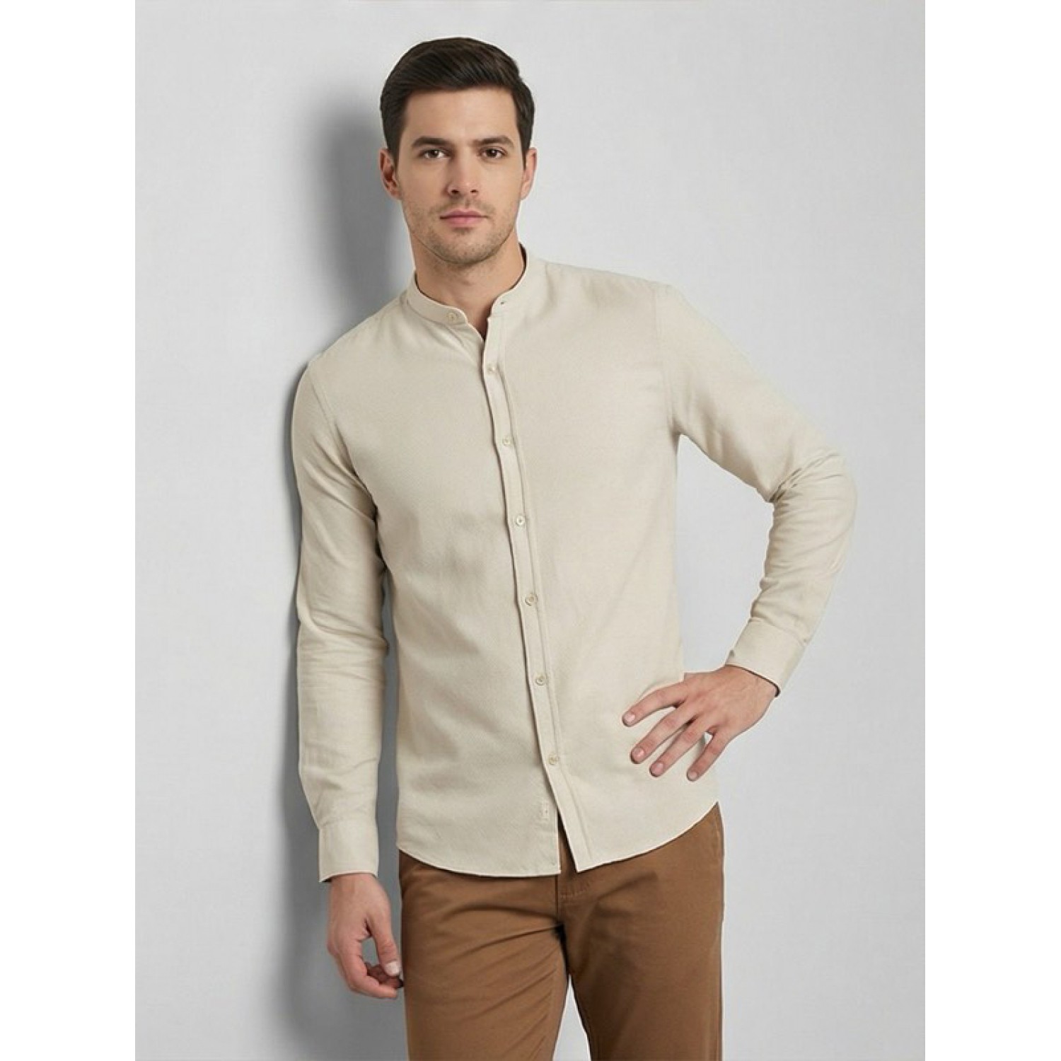 Life Style Butiken Ανδρικό Μακρυμάνικο πουκάμισο Μαο Slim LS125170 Μπεζ