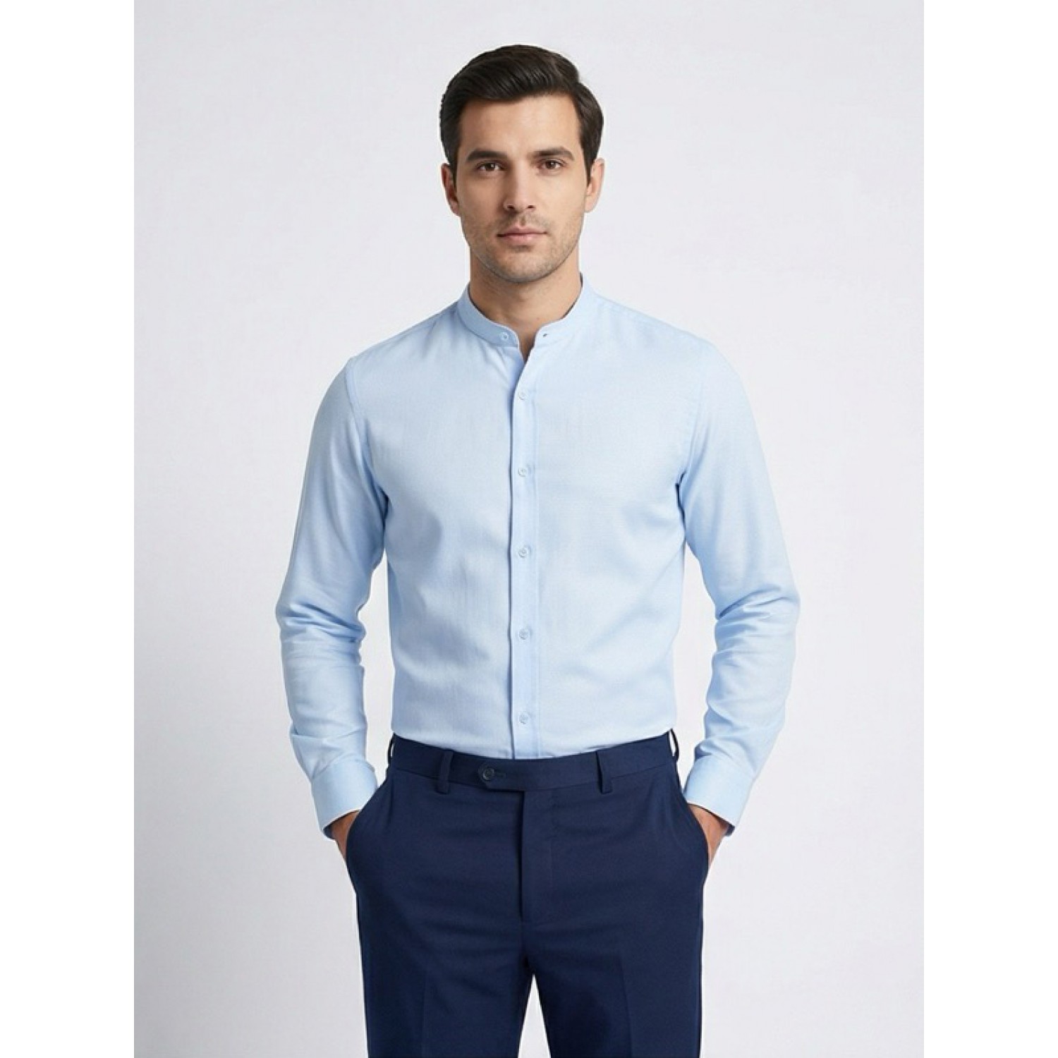 Life Style Butiken Ανδρικό Μακρυμάνικο πουκάμισο Μαο Slim LS125170 Σιέλ