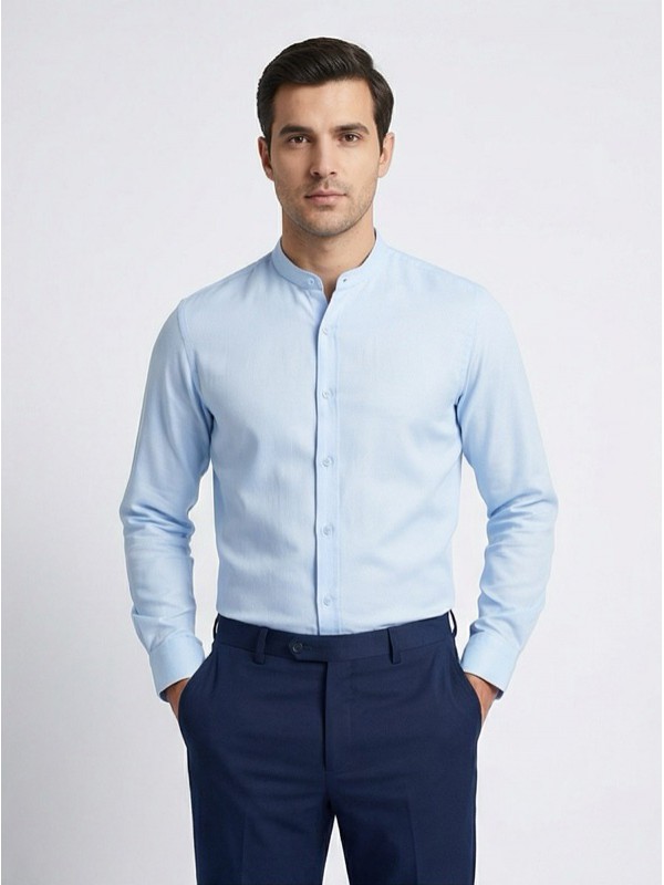 Life Style Butiken Ανδρικό Μακρυμάνικο πουκάμισο Μαο Slim LS125170 Σιέλ