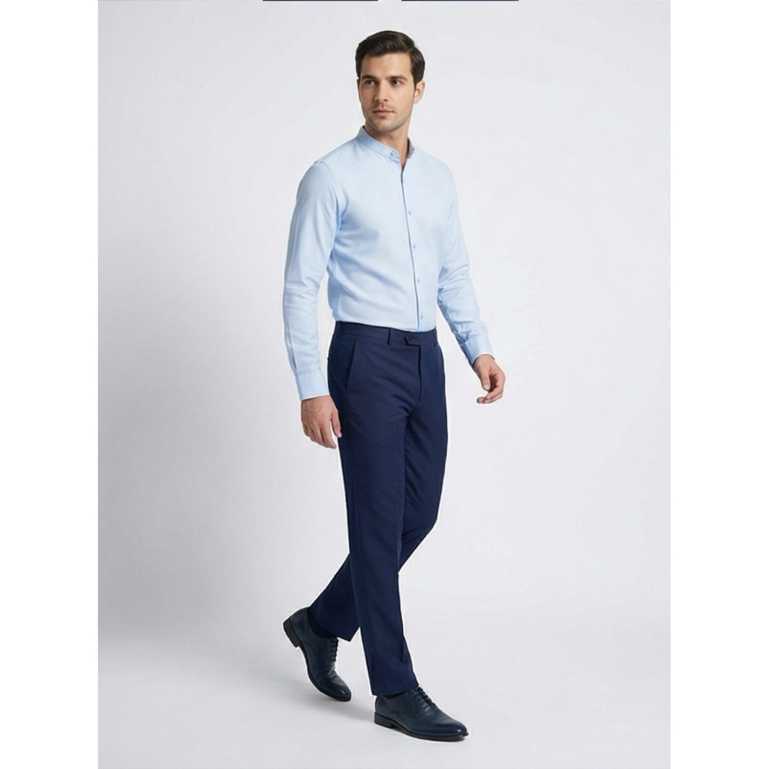 Life Style Butiken Ανδρικό Μακρυμάνικο πουκάμισο Μαο Slim LS125170 Σιέλ