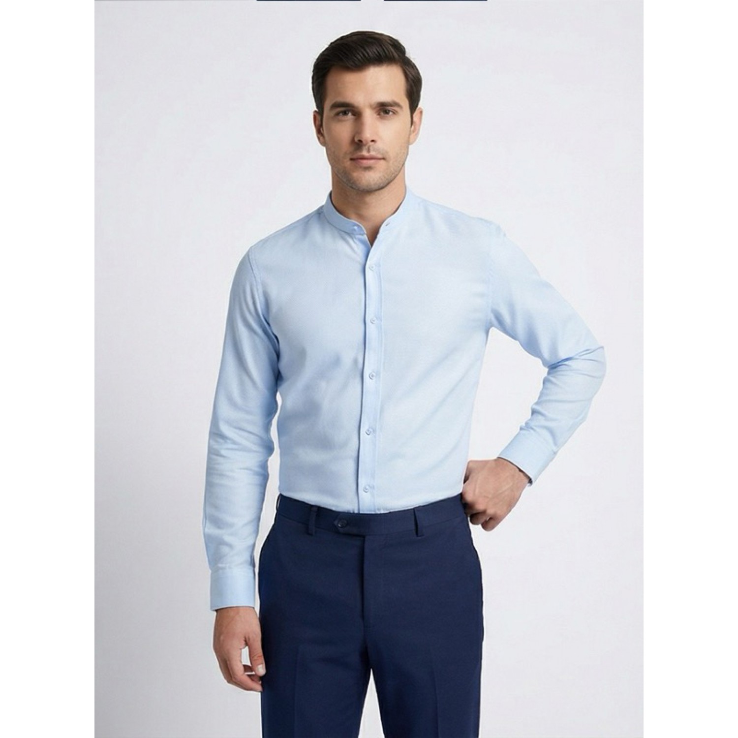 Life Style Butiken Ανδρικό Μακρυμάνικο πουκάμισο Μαο Slim LS125170 Σιέλ