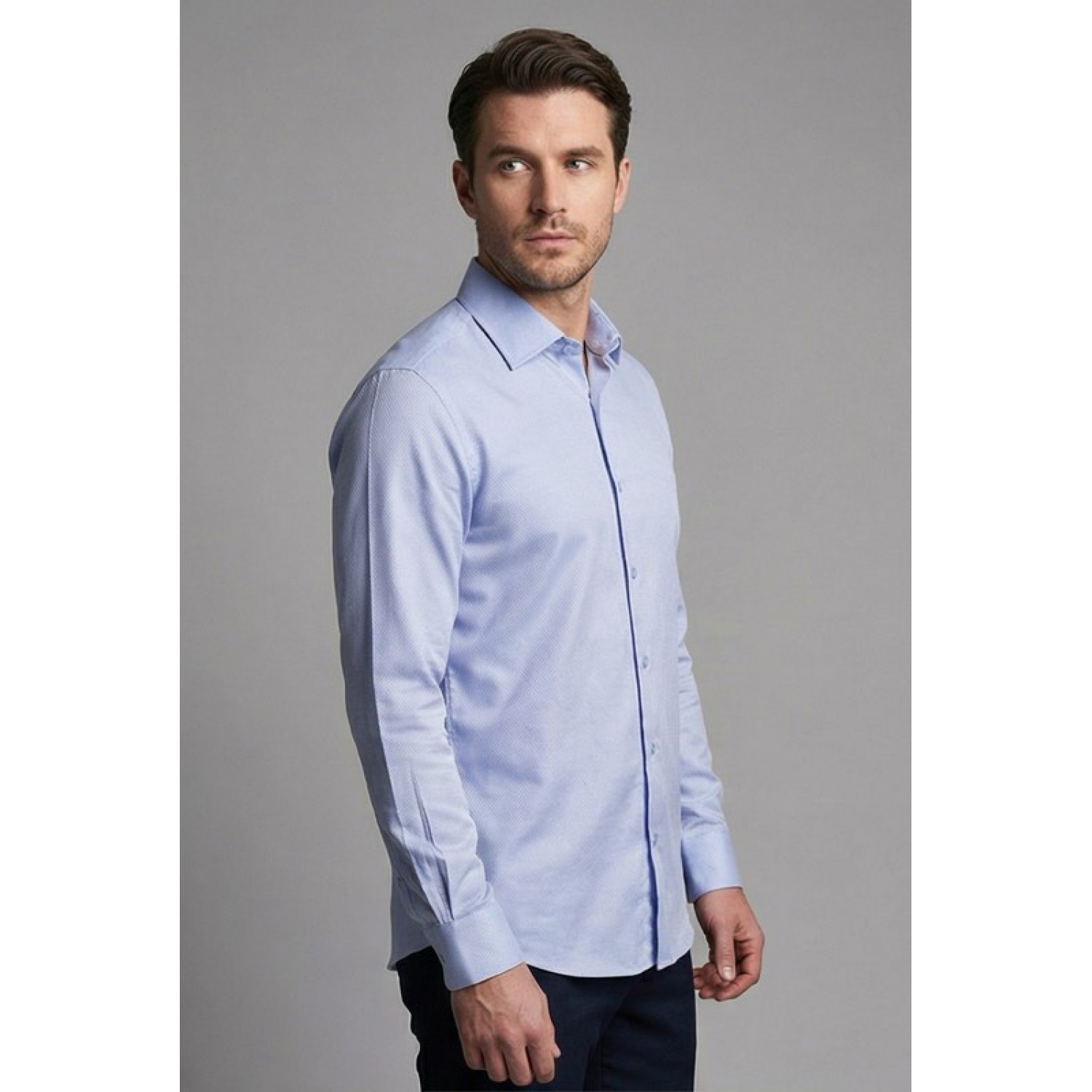 Life Style Butiken Ανδρικό Μακρυμάνικο πουκάμισο Slim Fit LS13620 Σιέλ