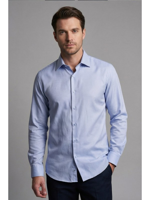 Life Style Butiken Ανδρικό Μακρυμάνικο πουκάμισο Slim Fit LS13620 Σιέλ