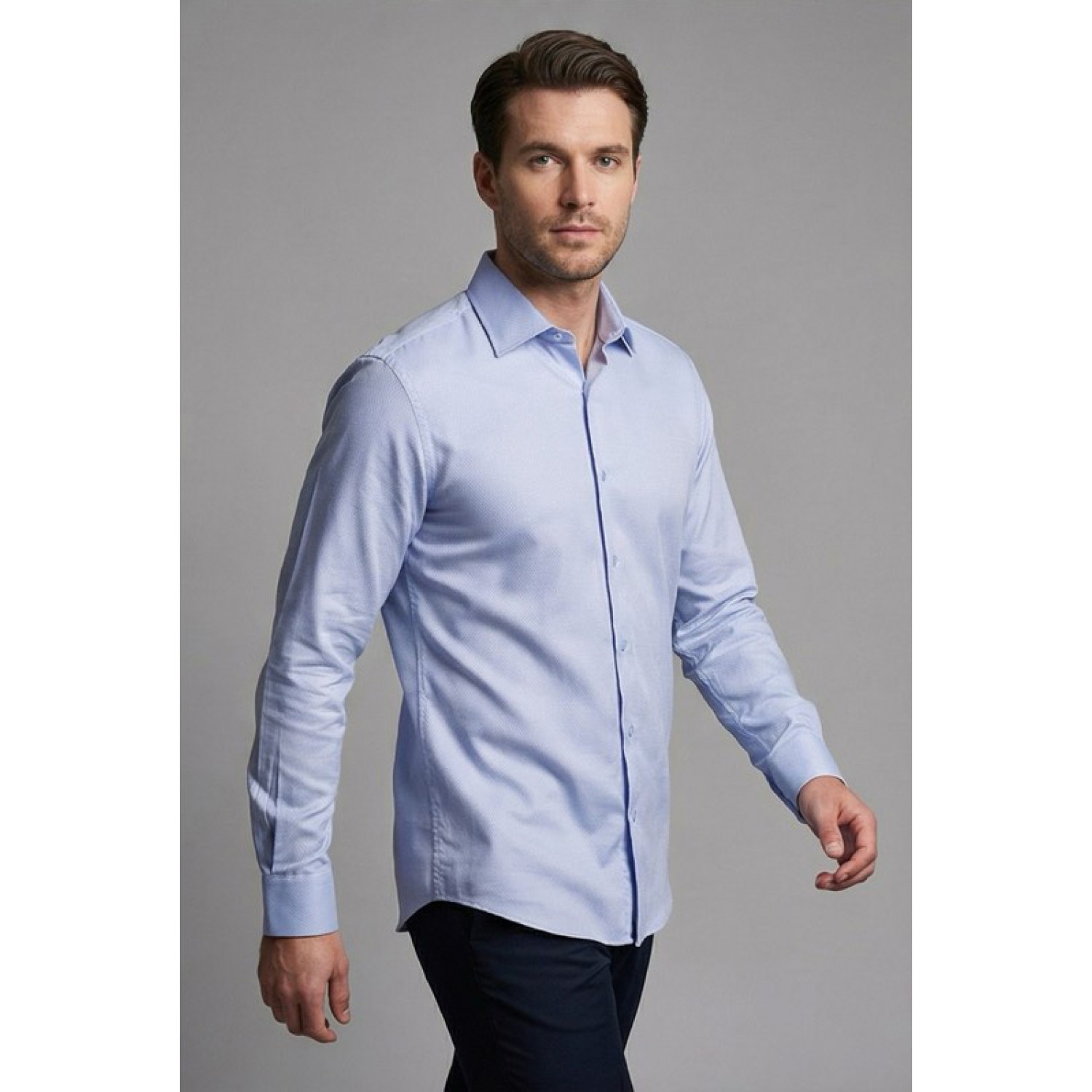 Life Style Butiken Ανδρικό Μακρυμάνικο πουκάμισο Slim Fit LS13620 Σιέλ